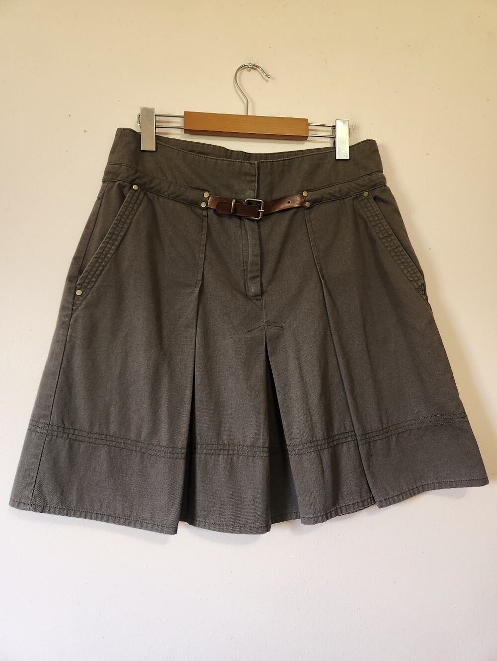 Zara Basic Brown Pleated Utility Mini Skirt Faux Belt Size M Y2K Gorpcore Preppy